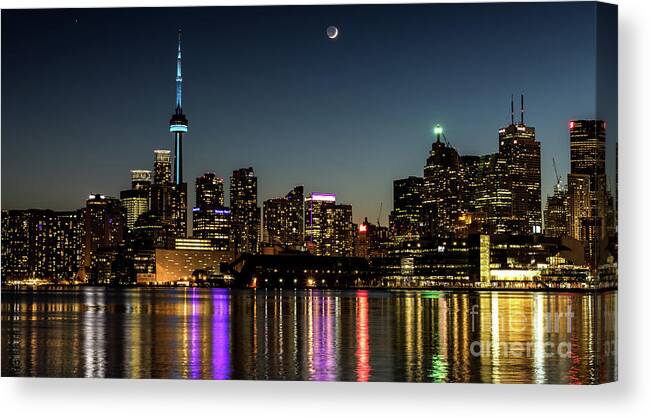 Toronto Canvas Print featuring the photograph Moon Over Toronto by Phil Spitze