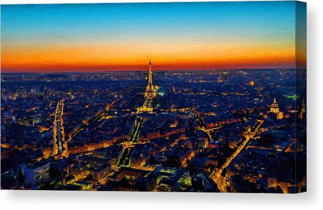 Paris Clip Art Vintage Canvas Print featuring the painting Paris after sunset by Vincent Monozlay
