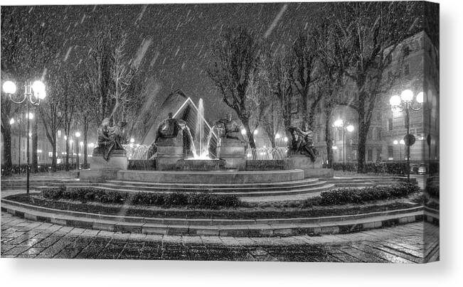 Fontana Canvas Print featuring the photograph Piazza Solferino in Winter-1 by Sonny Marcyan