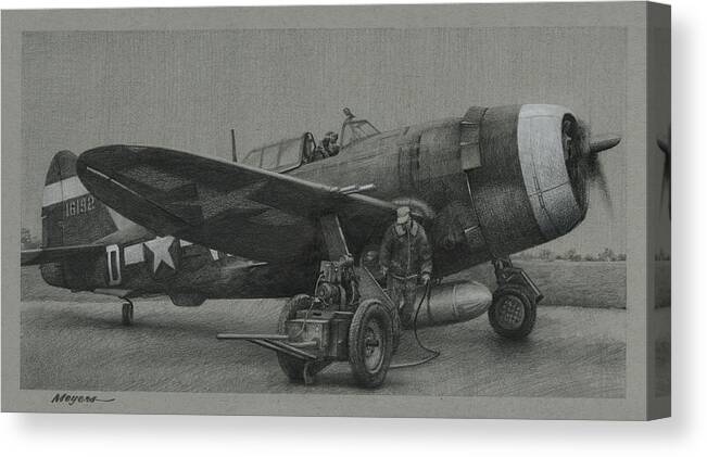 Aviation Art Canvas Print featuring the drawing Press Time by Wade Meyers
