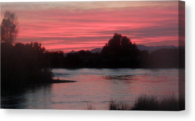 River Scene Canvas Print featuring the photograph Red Sky at NIght by Antonia Citrino