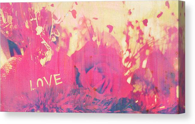 Red Valentine Retro Canvas Print featuring the photograph Retro Valentine Hearts Flowers by Suzanne Powers
