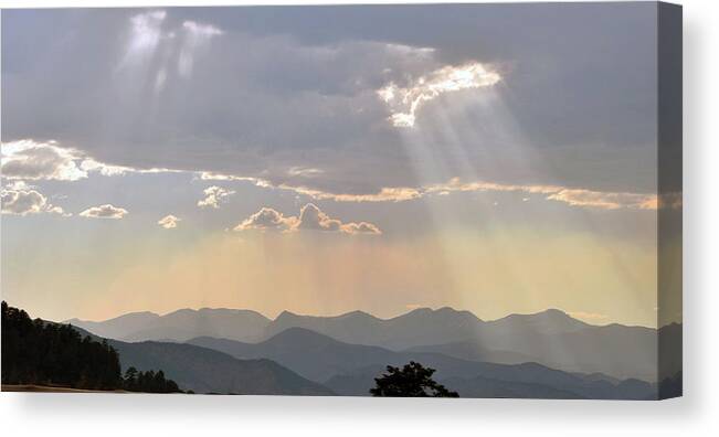 Rocky Mountains Canvas Print featuring the photograph Rocky Mountain Sunbeams by Linda Benoit