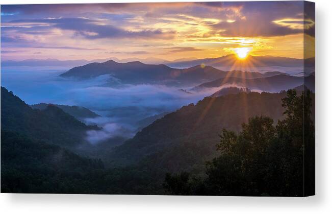 Mountain Canvas Print featuring the photograph Smokey Sunrise by David Morefield