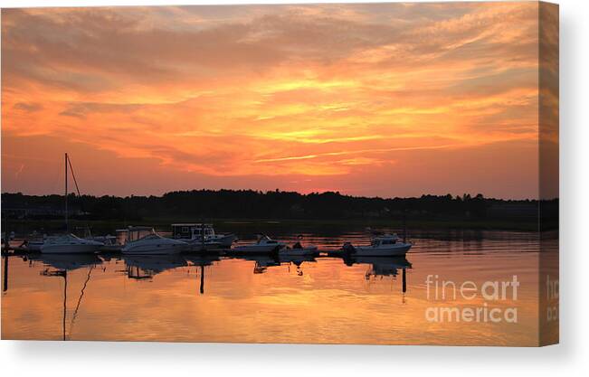 Sunset Canvas Print featuring the photograph Sunset on Wells Harbor by Lennie Malvone