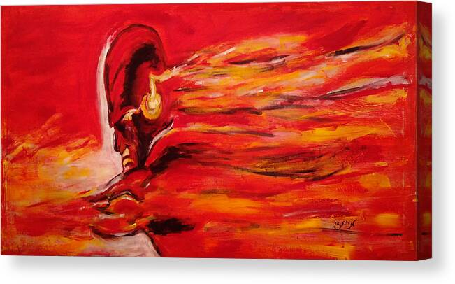 Flash Canvas Print featuring the painting The Flash Comic Book Superhero Character Flash Gordon Lightning in Red Yellow Acrylic Cotton Canvas by M Zimmerman MendyZ