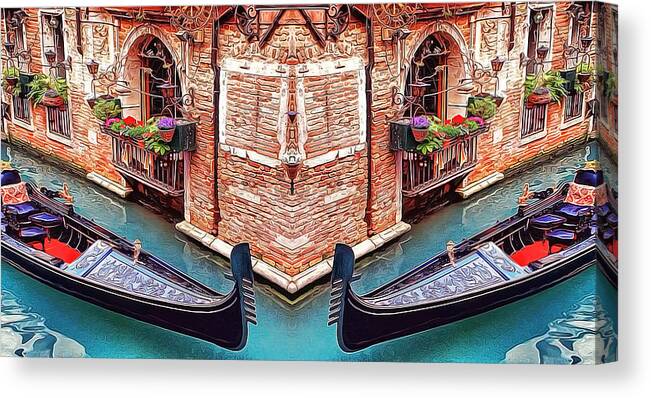 Rialto Canvas Print featuring the painting Venice Abstract Corner Boats Romantic Rendezvous-Crash Dream by Nenad Cerovic