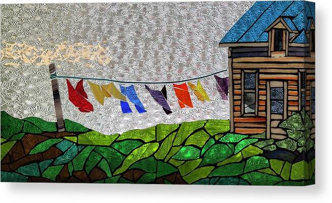 Mosaic Canvas Print featuring the glass art Wash Day by Catherine Van Der Woerd
