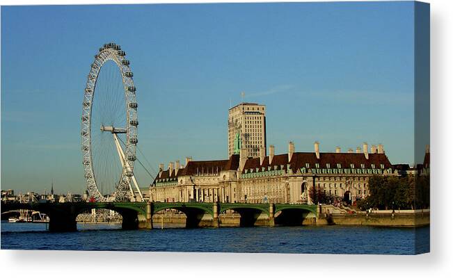 London Canvas Print featuring the photograph Westminster Bridge and London Eye by Misentropy