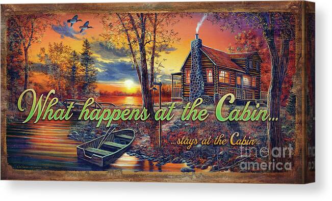 Jq Licensing Canvas Print featuring the painting What Happens At The Cabin by Jim Hansel