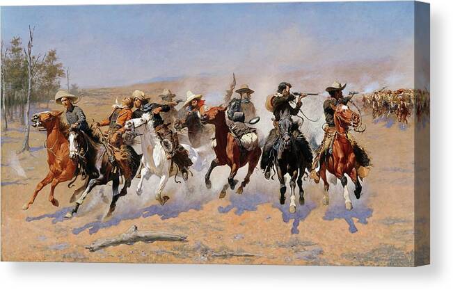 Figurative Canvas Print featuring the painting A Dash For The Timber by Frederic Remington