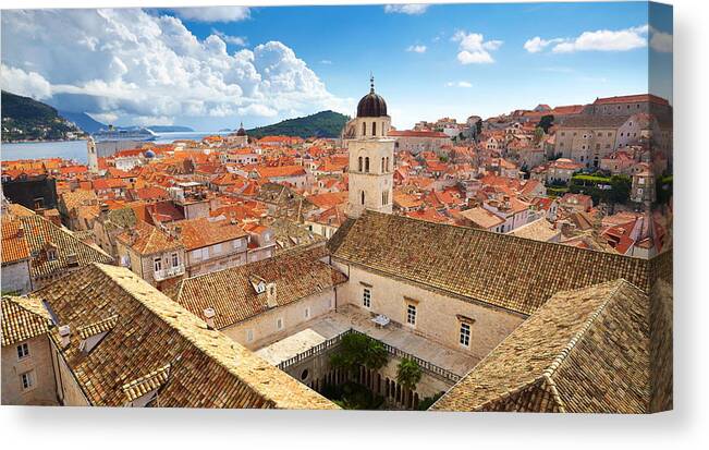 Landscape Canvas Print featuring the photograph Aerial View Of Dubrovnik Old Town #1 by Jan Wlodarczyk