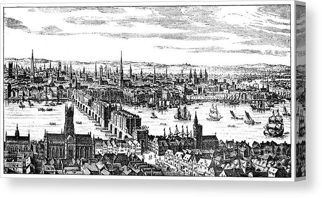 Scenics Canvas Print featuring the drawing General View Of London, 1666, 1909 #1 by Print Collector