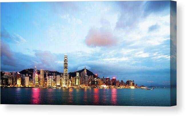 Chinese Culture Canvas Print featuring the photograph Hong Kong At Sunset #1 by Laoshi