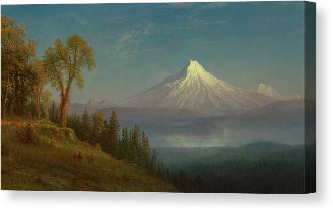Landscape Canvas Print featuring the painting Mount St. Helens, Columbia River, Oregon by Albert Bierstadt