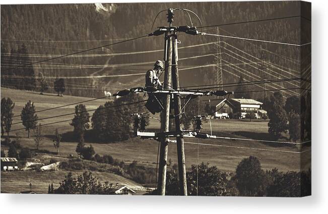 Lineman Canvas Print featuring the photograph The Lineman #1 by Mountain Dreams