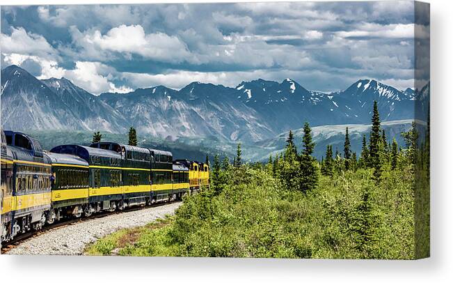 Anchorage To Denali Canvas Print featuring the photograph Adventure By Train by Marcy Wielfaert