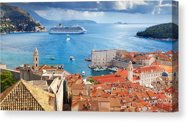Landscape Canvas Print featuring the photograph Aerial View Of Dubrovnik Old Town by Jan Wlodarczyk