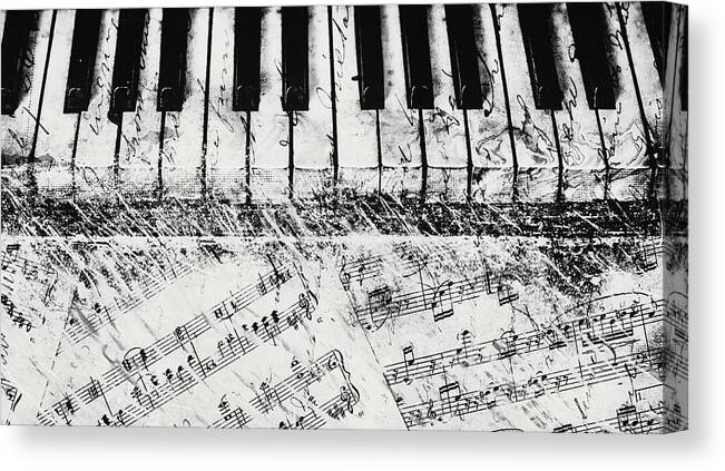 Piano Canvas Print featuring the painting Black and White Piano Keys by Dan Meneely