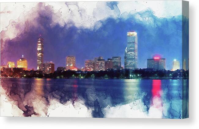 Boston Canvas Print featuring the painting Boston, Panorama - 16 by AM FineArtPrints