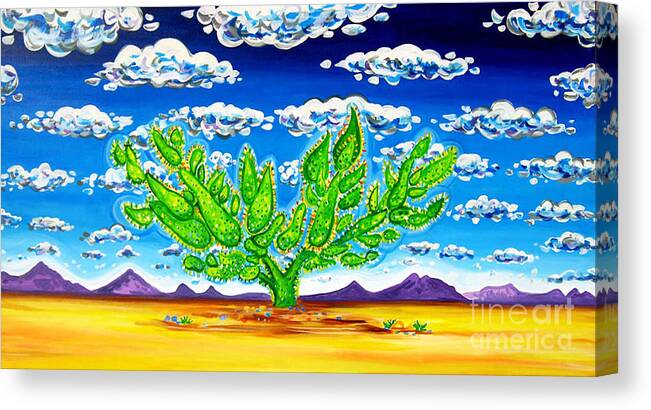 Rachel Houseman Canvas Print featuring the painting Cactus in the Clouds II by Rachel Houseman