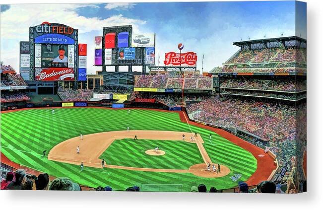 Citi Field Canvas Print featuring the painting Citi Field New York Mets Baseball Ballpark Stadium by Christopher Arndt