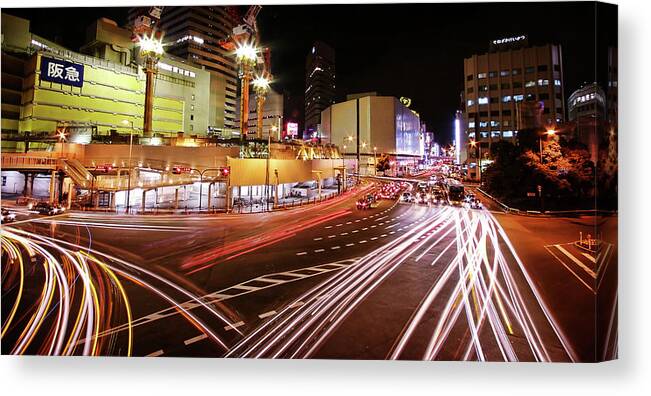 Osaka Prefecture Canvas Print featuring the photograph City Light Trails by Christopher Chan