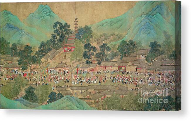 Chinese Houses Canvas Print featuring the painting Emperor Kang Shis tour of Kiang-Han in 1699 by Chinese School Qing Dynasty
