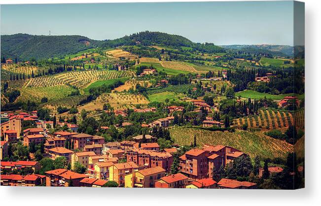 Town Canvas Print featuring the photograph Hills Of Tuscany Near Town San Gimignano by Tjarko Evenboer / The Netherlands