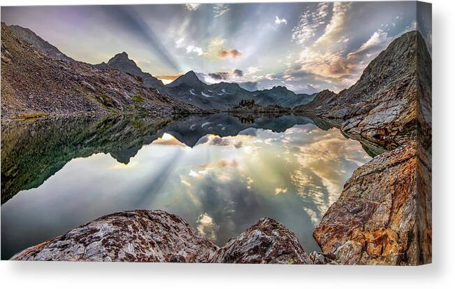 Nature Canvas Print featuring the photograph Lenticular Rays Reflection Pioneer Mountains, Idaho by Leland D Howard