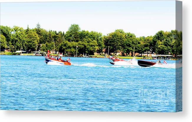 Antique Boat Canvas Print featuring the photograph Motoring on the Blue by Randy J Heath