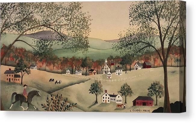 Folk Art Canvas Print featuring the painting New England Fall Village by Lisa Curry Mair