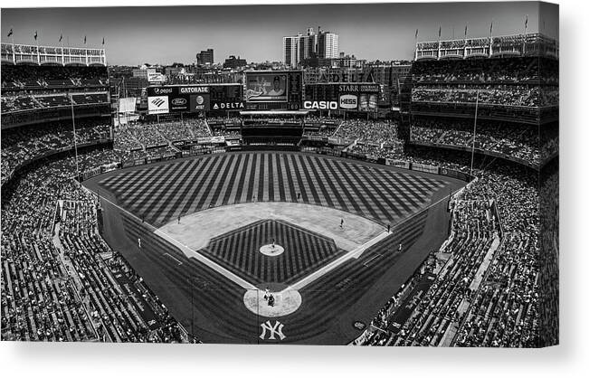 Ny Yankees Canvas Print featuring the photograph NY Yankees Stadium BW by Susan Candelario