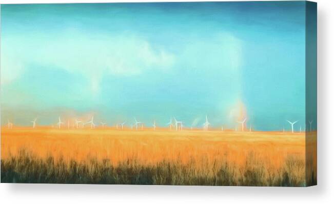 Oklahoma Canvas Print featuring the digital art Oklahoma Windmills by Jason Fink