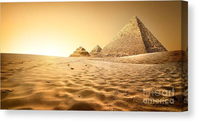 Heat Canvas Print featuring the photograph Pyramids In Sand by Givaga
