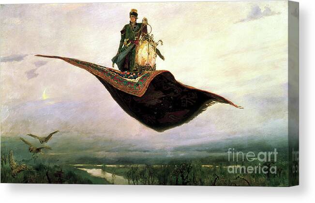 Oil Painting Canvas Print featuring the drawing Riding A Flying Carpet, 1880. Artist by Heritage Images