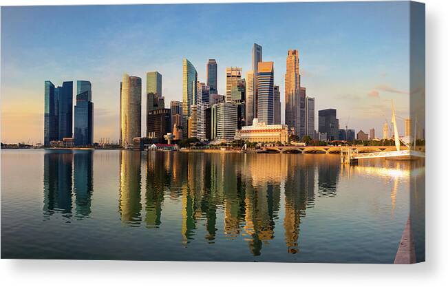 Financial District Canvas Print featuring the photograph Singapore Financial Skyline, Singapore by Travelpix Ltd