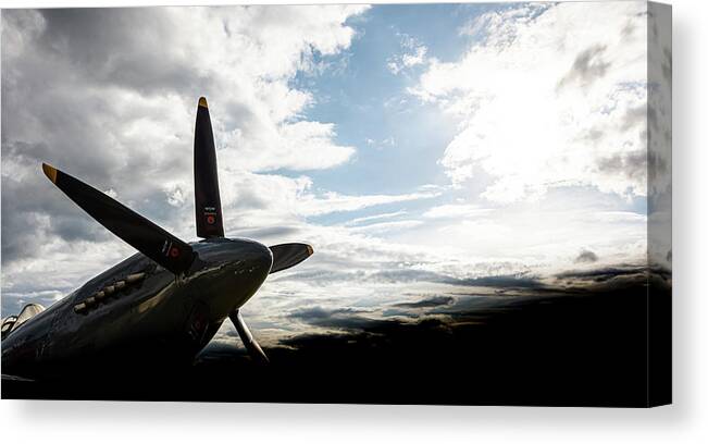 Air Canvas Print featuring the photograph Spitfire into the sun by Scott Lyons