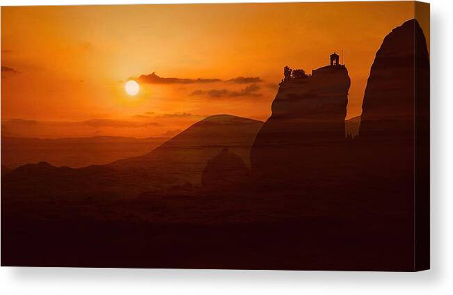 Sunset Canvas Print featuring the photograph Sunset In Meteora by Kenneth Zeng
