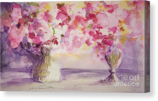 Watercolour Canvas Print featuring the painting Sweet peas... Sicily by Lizzy Forrester