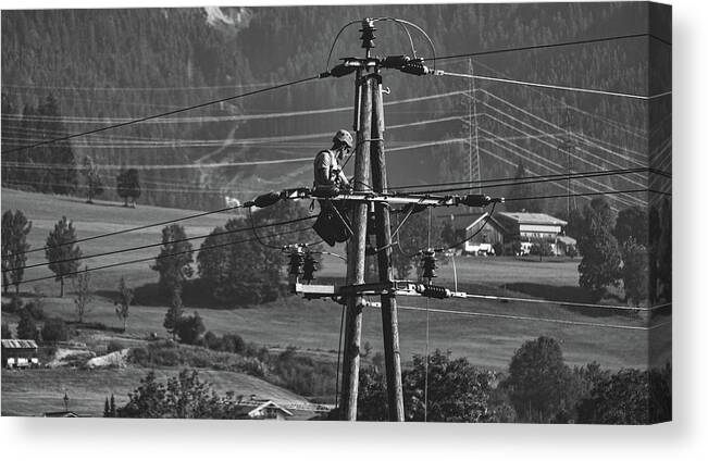 Lineman Canvas Print featuring the photograph The Lineman by Mountain Dreams