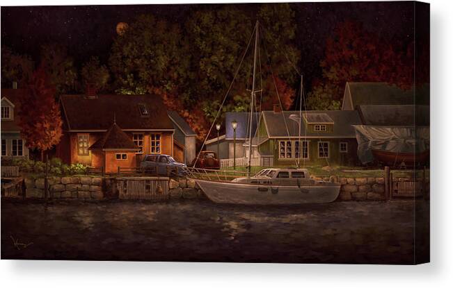 Boat Canvas Print featuring the painting The Meeting Place by Hans Neuhart