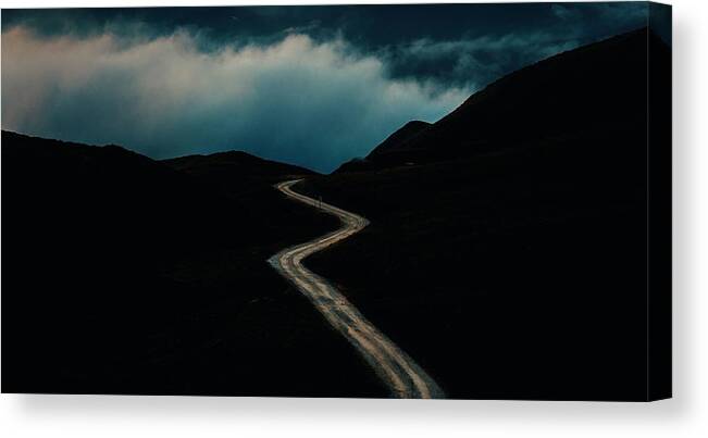 Dolomites Canvas Print featuring the photograph Dolomites fog road #1 by Songquan Deng