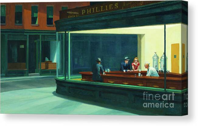 Hopper Canvas Print featuring the painting Nighthawks, 1942 by Edward Hopper
