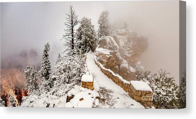 Bright Angel Trail North Rim Grand Canyon Canvas Print featuring the photograph Bright Angel Trail Snow North Rim Grand Canyon by Dustin K Ryan