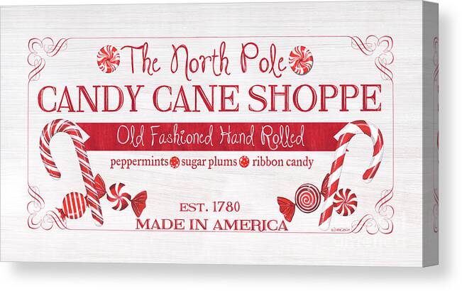 Candy Canvas Print featuring the painting Candy Cane Shoppe 1 by Debbie DeWitt