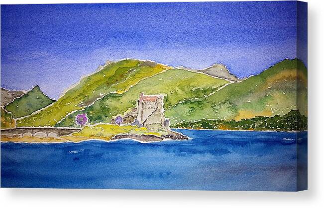 Watercolor Canvas Print featuring the painting Castle Eilean Donan by John Klobucher