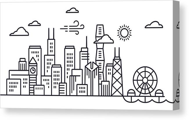 Lake Michigan Canvas Print featuring the drawing Chicago Skyline Line Drawing by Filo