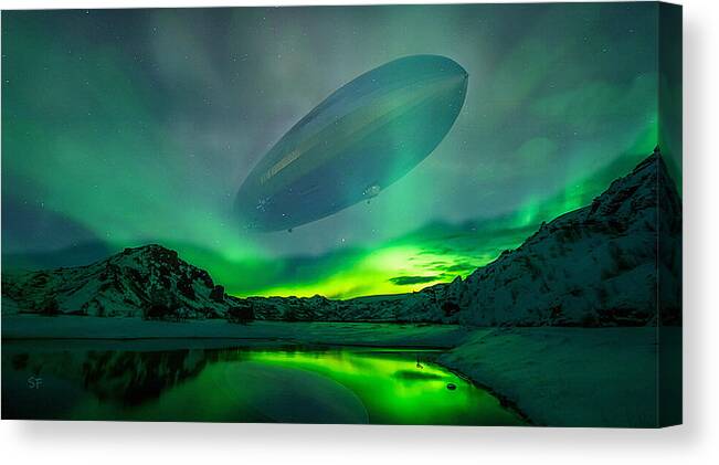 Airship Canvas Print featuring the mixed media Ghost of an Airship by Shelli Fitzpatrick