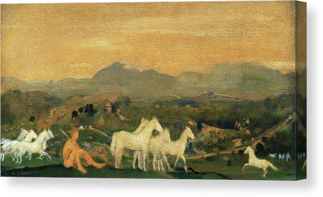 Horses Of Attica Canvas Print featuring the painting Horses of Attica - Digital Remastered Edition by Arthur Bowen Davies